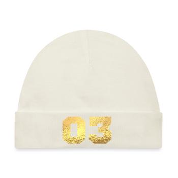 Nummer 3 Gold Glitter - 3. Jahrestag - Baby Premium Organic Mütze - Naturweiß - Vorne