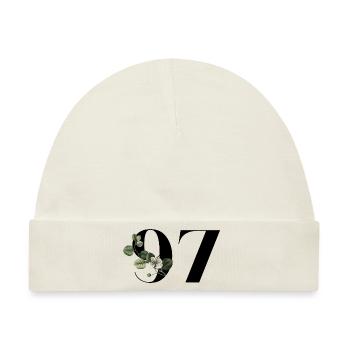 Nummer 97 Blumengrün - 97. Geburtstag Blumen - Baby Premium Organic Mütze - Naturweiß - Vorne