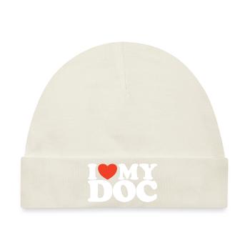 I love My doc Herz Shirt - Baby Premium Organic Mütze - Naturweiß - Vorne