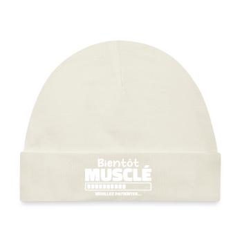 Bald muskulös - bitte warten - Baby Premium Organic Mütze - Naturweiß - Vorne