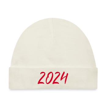 2024 Silvester Neujahr rot - Baby Premium Organic Mütze - Naturweiß - Vorne