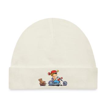 CD - Baby Biker mit Teddy Bär Anhänger - Kinder - Baby Premium Organic Mütze - Naturweiß - Vorne
