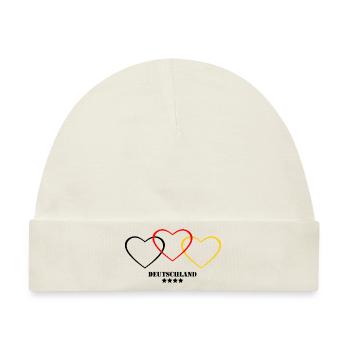 Fanshirt Deutschland Herz Flagge - Baby Premium Organic Mütze - Naturweiß - Vorne