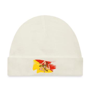 Sizilien Flagge Trinacria Sizilianische Fahne - Baby Premium Organic Mütze - Naturweiß - Vorne