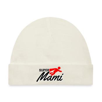 Super Mami Text mit Figur flieger rot Muttertag - Baby Premium Organic Mütze - Naturweiß - Vorne