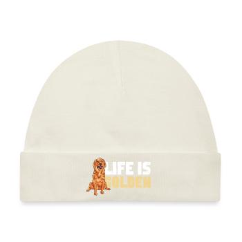 Das Leben ist golden Hund Elternteil. Gift - Baby Premium Organic Mütze - Naturweiß - Vorne