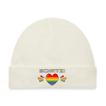 Rainbow Sparkling heart SCHATZI SHIRT - Baby Premium Organic Mütze - Naturweiß - Vorne