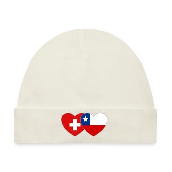Schweiz Chile Flagge Herz - Baby Premium Organic Mütze - Naturweiß - Vorne