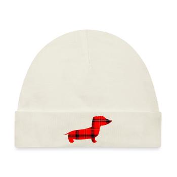 Dackel in Buffalo Plaid Muster Weihnachtshund Weih - Baby Premium Organic Mütze - Naturweiß - Vorne
