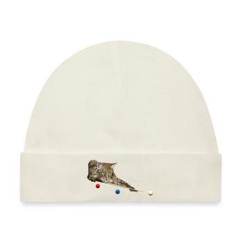 POOL UND SNOOKER CAT, 8 BALL, 9 BALL - KATZE SPIELEN - Baby Premium Organic Mütze - Naturweiß - Vorne