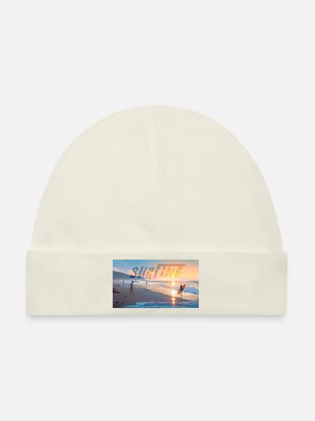 Surfen bei Sonnenuntergang - Baby Premium Organic Mütze - Naturweiß