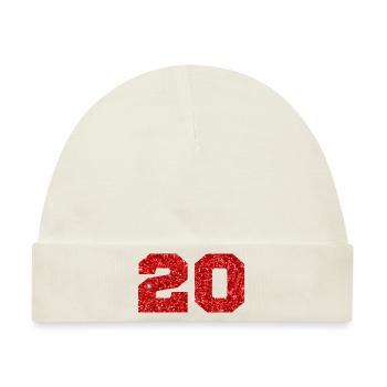 Nummer 20 Roter Glitzer - 20-jähriges Jubiläum - Baby Premium Organic Mütze - Naturweiß - Vorne