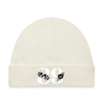 Nummer 89 Schwarze Blumen - 89. Blumengeburtstag - Baby Premium Organic Mütze - Naturweiß - Vorne