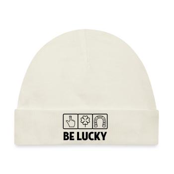 Glück / Glücklicher / Luck / Lucky - Baby Premium Organic Mütze - Naturweiß - Vorne