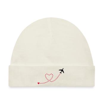 ★ Designfarben änderbar ★ Flugzeug, Herzen - Baby Premium Organic Mütze - Naturweiß - Vorne