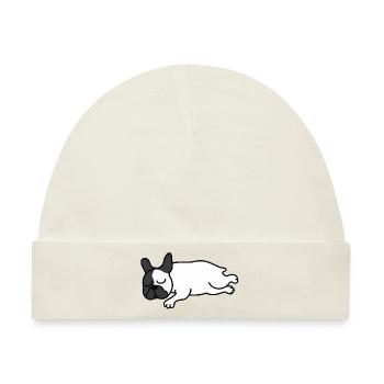 Schlafende Französische Bulldogge Faulenzer - Baby Premium Organic Mütze - Naturweiß - Vorne