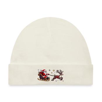 Weihnachtsmann mit Schlitten und Rentier - Baby Premium Organic Mütze - Naturweiß - Vorne