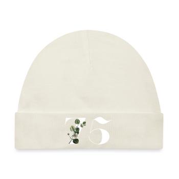 Zahl 75 Blumengrün - 75. Blumengeburtstag - Baby Premium Organic Mütze - Naturweiß - Vorne