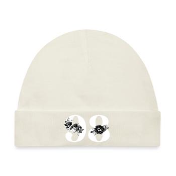 Nummer 98 Schwarze Blumen - 98. Blumengeburtstag - Baby Premium Organic Mütze - Naturweiß - Vorne