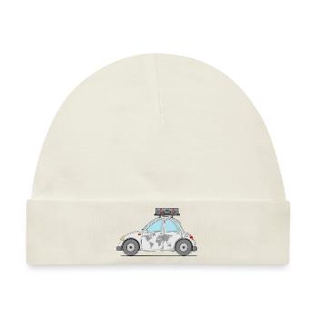Auto mit Koffer Weltkarte Grau - Baby Premium Organic Mütze - Naturweiß - Vorne