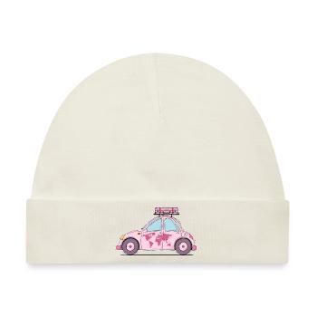 Auto mit Koffer Herz Rosa - Baby Premium Organic Mütze - Naturweiß - Vorne