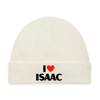 I love Isaac Rotes Herz Liebe Fan Geschenk - Baby Premium Organic Mütze - Naturweiß - Vorne