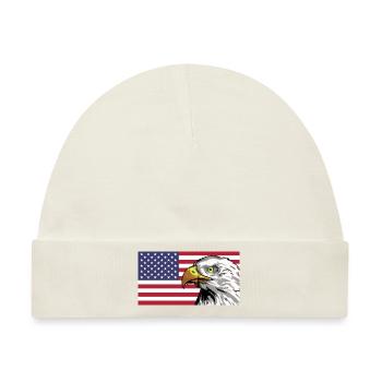 Amerika Flagge mit Adler personalisierbar - Baby Premium Organic Mütze - Naturweiß - Vorne