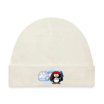 Piratenpinguin mit Schwert, Papagei und Iglu. - Baby Premium Organic Mütze - Naturweiß - Vorne