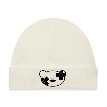 Lustiger Teddybär mit Pflaster - Baby Premium Organic Mütze - Naturweiß - Vorne