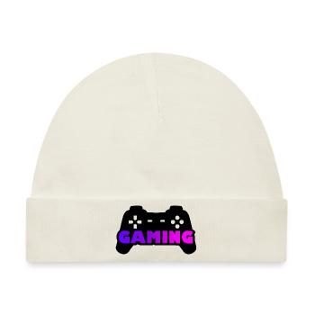 Gaming-Joystick lila rosa - Baby Premium Organic Mütze - Naturweiß - Vorne