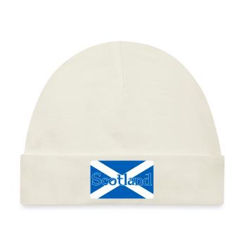 Schottland-Flagge mit Text auf der Oberseite - Baby Premium Organic Mütze - Naturweiß - Vorne
