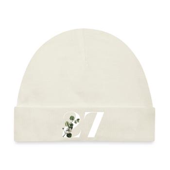 Nummer 27 Blumengrün -27. Blumengeburtstag - Baby Premium Organic Mütze - Naturweiß - Vorne