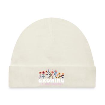 Anbau einer winzigen menschlichen Boho-Blume Blumenschwanger - Baby Premium Organic Mütze - Naturweiß - Vorne
