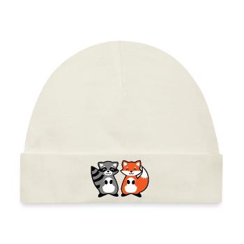 Waschbär und Fuchs - raccoon and fox Geschenk Kind - Baby Premium Organic Mütze - Naturweiß - Vorne