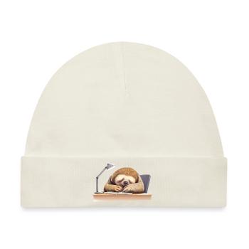 Lesendes und Schlafendes Faultier am Schreibtisch, - Baby Premium Organic Mütze - Naturweiß - Vorne