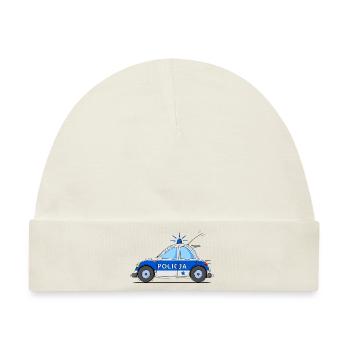 Polizeiauto Policja Blau - Baby Premium Organic Mütze - Naturweiß - Vorne