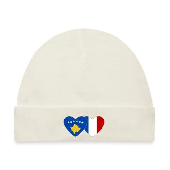 Kosovo Frankreich Flagge Herz - Baby Premium Organic Mütze - Naturweiß - Vorne