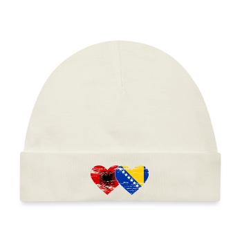 Albanien Bosnien Flagge Herz used - Baby Premium Organic Mütze - Naturweiß - Vorne