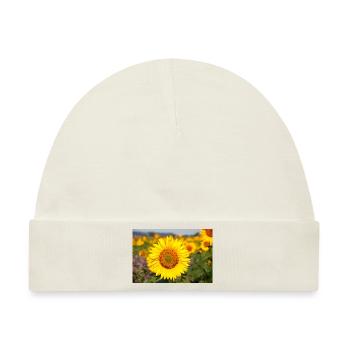 Sonnenblumen Blütenkopf ragt aus einem Feld hervor - Baby Premium Organic Mütze - Naturweiß - Vorne
