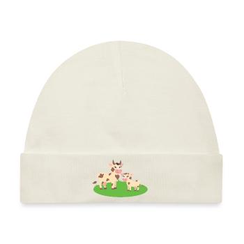 Kuh mit Kalb - Baby Premium Organic Mütze - Naturweiß - Vorne
