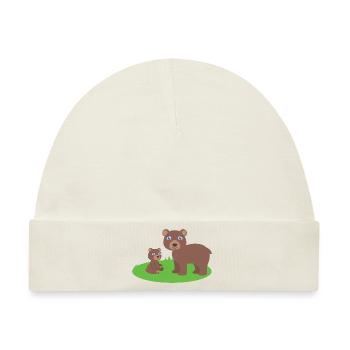 Mutter Bär mit Kind bär - Baby Premium Organic Mütze - Naturweiß - Vorne