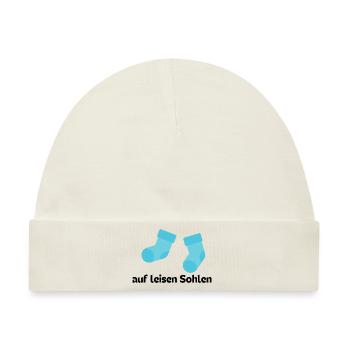 Auf leisen Sohlen mit blauen Socken weg schleichen - Baby Premium Organic Mütze - Naturweiß - Vorne