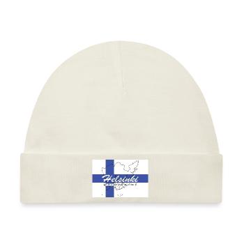 Helsinki - Hauptstadt mit GPS & Flagge - Baby Premium Organic Mütze - Naturweiß - Vorne