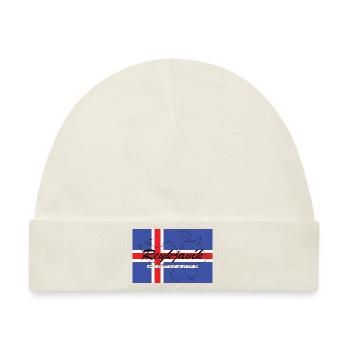 Reykjavik - Hauptstadt mit GPS & Flagge - Baby Premium Organic Mütze - Naturweiß - Vorne