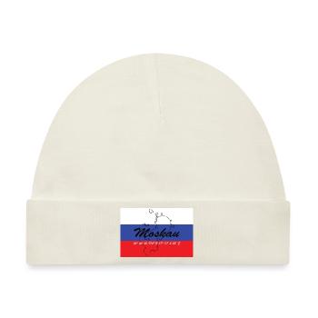 Moskau - Hauptstadt mit GPS & Flagge - Baby Premium Organic Mütze - Naturweiß - Vorne