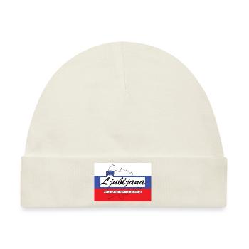 Ljubljana - Hauptstadt mit GPS & Flagge - Baby Premium Organic Mütze - Naturweiß - Vorne
