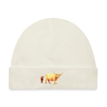Schottisches Hochlandrind mit Kalb - Baby Premium Organic Mütze - Naturweiß - Vorne