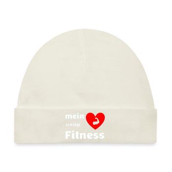 Mein Herz schlägt für Fitness - Baby Premium Organic Mütze - Naturweiß - Vorne