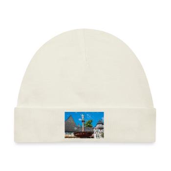 Brunnen auf historischem Marktplatz Goslar - Baby Premium Organic Mütze - Naturweiß - Vorne