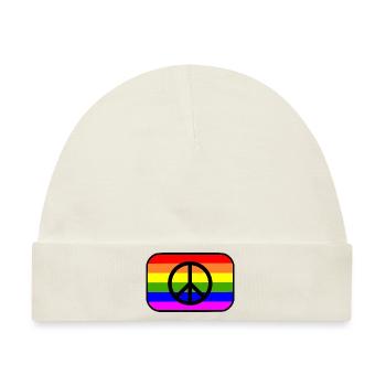 Peacezeichen auf LGBT Regenbogenfahne - Baby Premium Organic Mütze - Naturweiß - Vorne